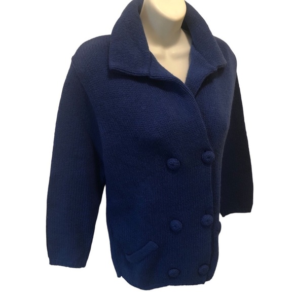 VTG Rosanna Shetland Wool Knit Double Breasted Cardigan Sweater Sz S Blue Cozy - Picture 1 of 8